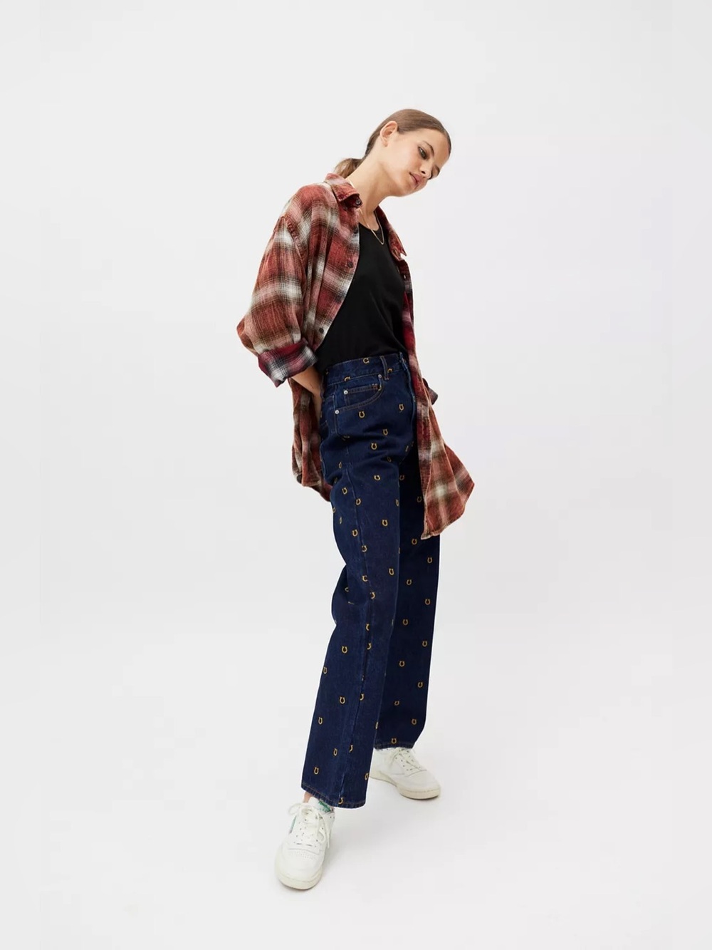 URBAN OUTFITTERS BDG High-Waisted Cowboy Jeans Horseshoe Dark Blue Denim Size 26 - Picture 2 of 13